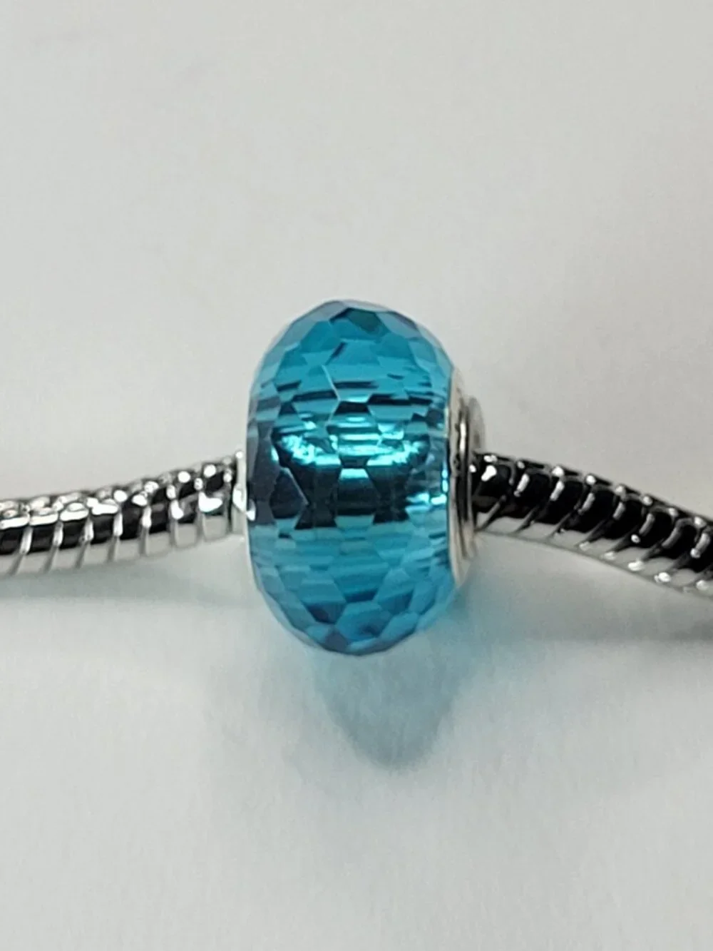 NWT For Pandora Charm Bracelets S925 European Bead Aqua Blue Glass MultiFaceted